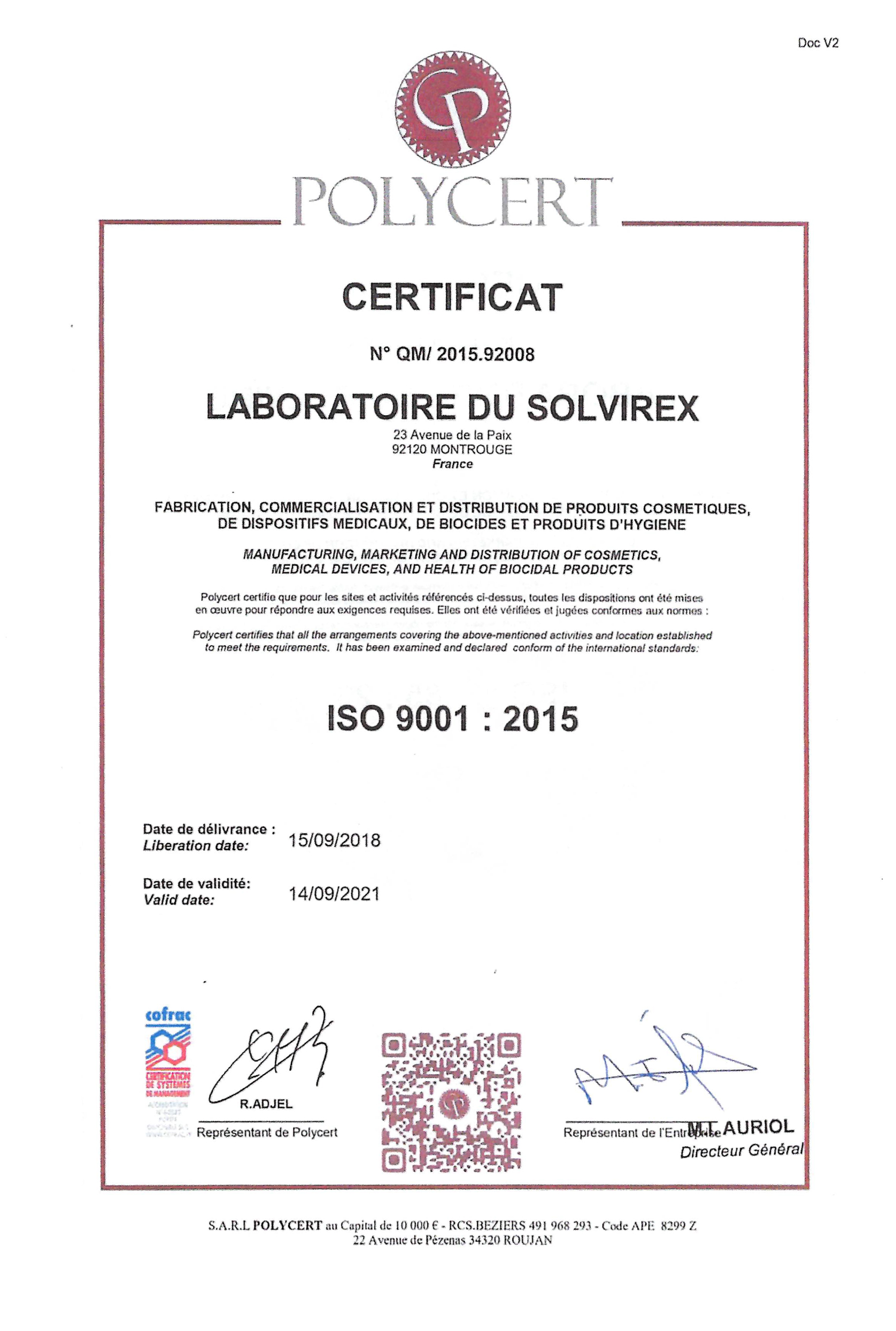Certificat ISO9001-Solvirex visuel
